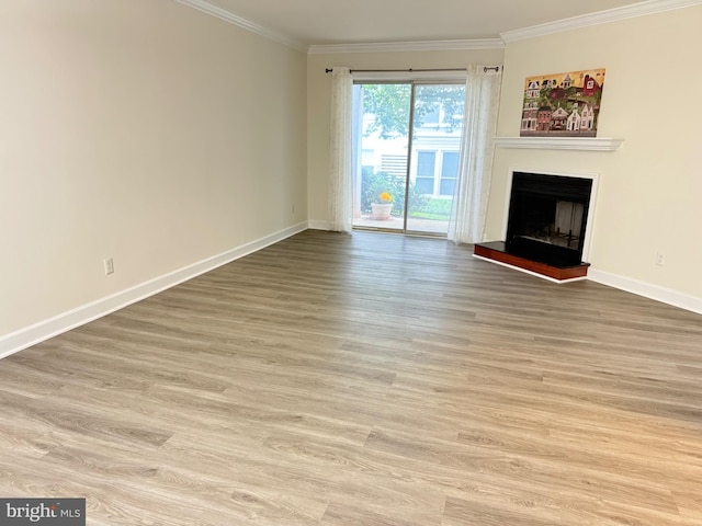3179 Summit Square Dr Unit 2-B5, Oakton, VA 22124 - unfurnished living room with ornamental molding, a fireplace with raised hearth, and wood finished floors