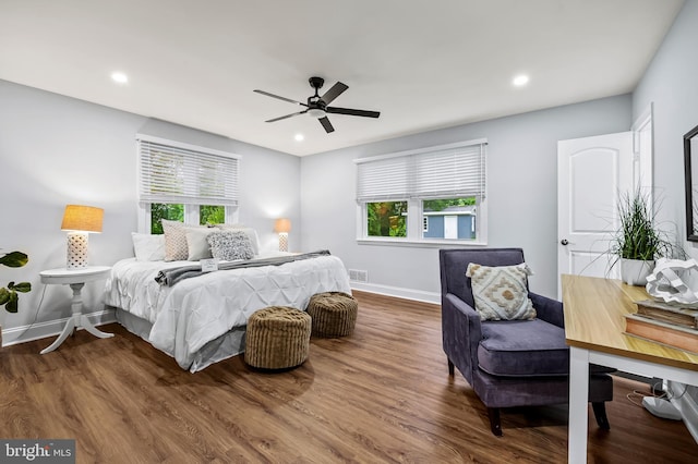 904 Stevenson Ln, Towson, MD 21286 - bedroom with wood finished floors, multiple windows, recessed lighting, and ceiling fan