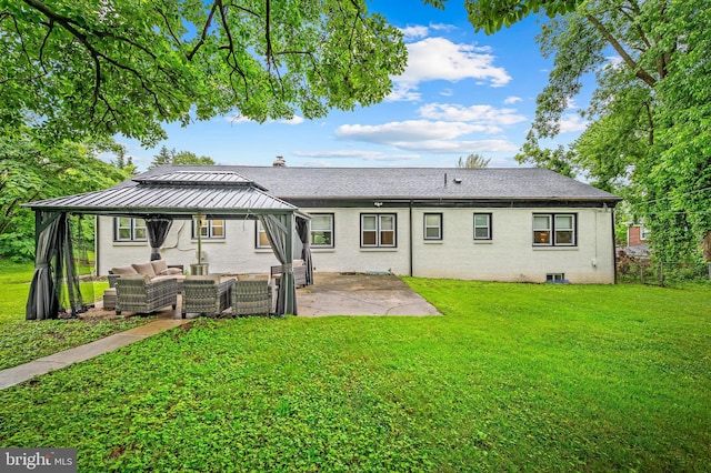 904 Stevenson Ln, Towson, MD 21286 - back of house with a gazebo, an outdoor living space, a patio, and a yard