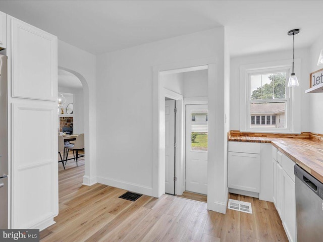 69 Mary Elmer Dr, Bridgeton, NJ 08302 - kitchen featuring dishwasher, light wood-style flooring, white cabinets, and butcher block countertops