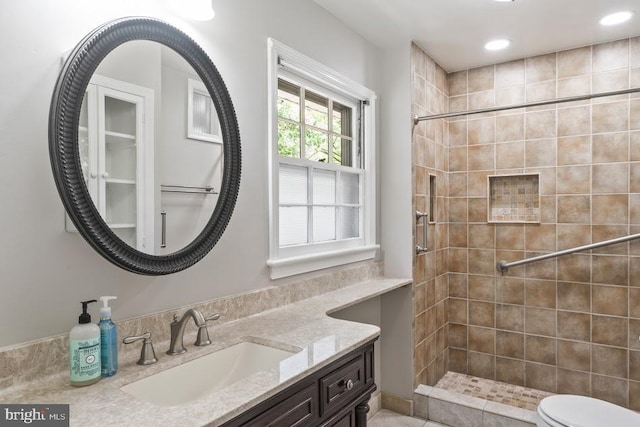 1121 Collingwood Rd, Alexandria, VA 22308 - full bath with vanity, tiled shower, and recessed lighting