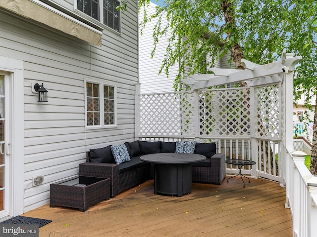848 Sunny Chapel Rd, Odenton, MD 21113 - wooden terrace featuring outdoor lounge area and a pergola
