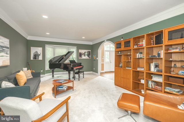 405 Hoffman Rd, Harleysville, PA 19438 - living room with ornamental molding, arched walkways, and recessed lighting