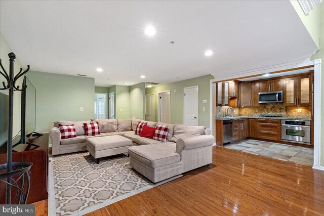 326 Brickhouse Rd, Princeton, NJ 08540 - living room featuring light wood-style floors and recessed lighting