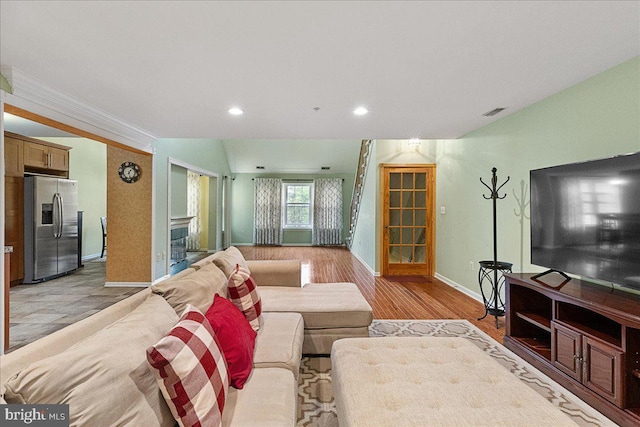 326 Brickhouse Rd, Princeton, NJ 08540 - living area featuring a fireplace, recessed lighting, wood finished floors, and ornamental molding