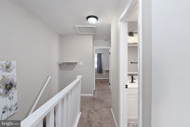 2801 Banks Ct, Dumfries, VA 22026 - hallway featuring carpet, an upstairs landing, and attic access