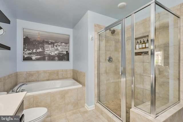 9423 Geaton Park Pl, Lanham, MD 20706 - bathroom featuring a bath, a stall shower, vanity, and tile patterned flooring