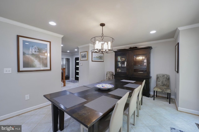 553 Choptank Cove Ct, Annapolis, MD 21401 - dining space with a chandelier, recessed lighting, ornamental molding, and light tile patterned floors