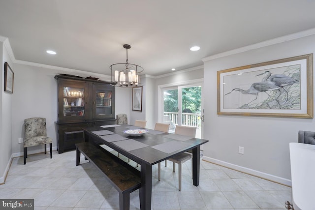 553 Choptank Cove Ct, Annapolis, MD 21401 - dining space with a chandelier, recessed lighting, ornamental molding, and light tile patterned floors