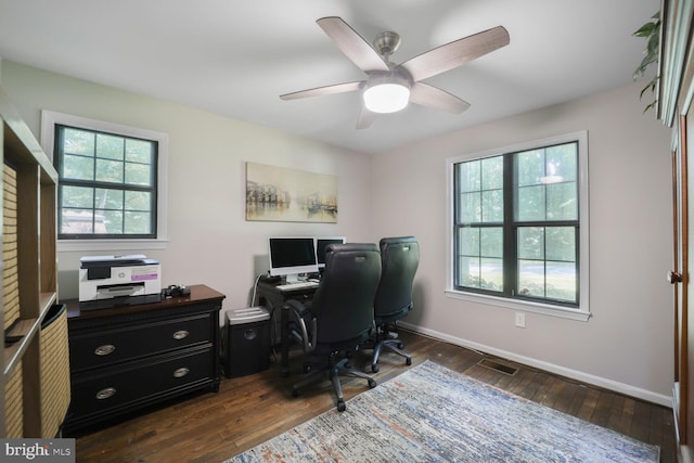 553 Choptank Cove Ct, Annapolis, MD 21401 - office area with dark wood-style floors and a ceiling fan