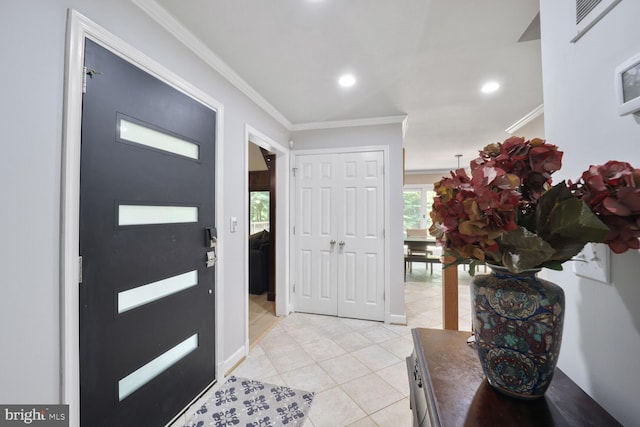 553 Choptank Cove Ct, Annapolis, MD 21401 - entrance foyer with light tile patterned floors, ornamental molding, and recessed lighting