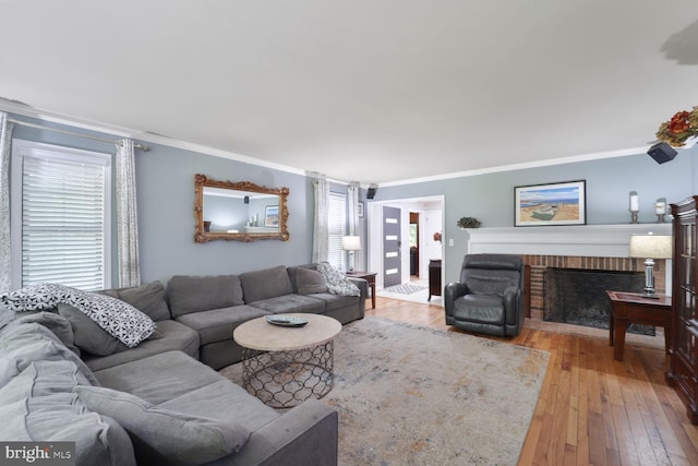 553 Choptank Cove Ct, Annapolis, MD 21401 - living area featuring ornamental molding, wood-type flooring, and a fireplace