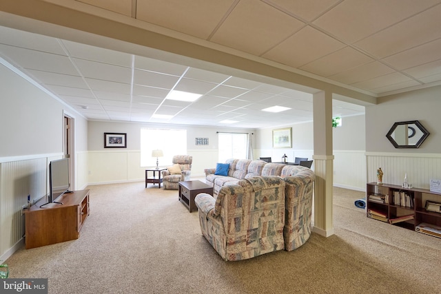 722 Cherry Tree Rd, Middletown, DE 19709 - carpeted living area with wainscoting and a drop ceiling