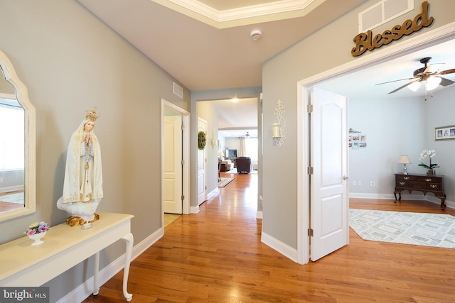 722 Cherry Tree Rd, Middletown, DE 19709 - hallway with light wood finished floors, plenty of natural light, and crown molding