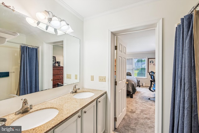 32105 Judiths Ln, Frankford, DE 19945 - full bathroom with ornamental molding, double vanity, ensuite bathroom, and a shower with curtain