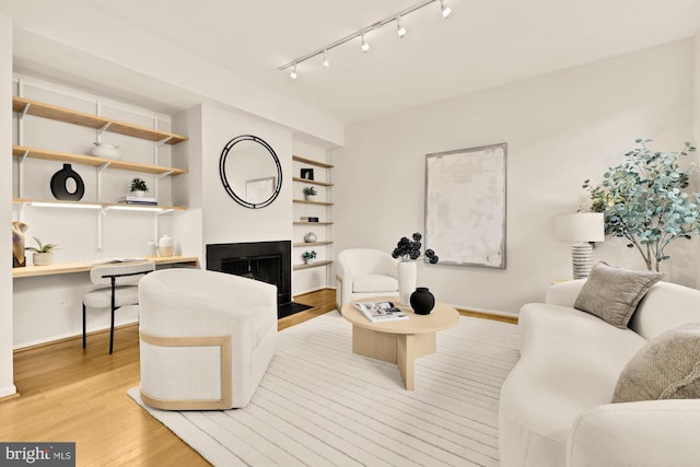 1741 T St NW Unit 303, Washington, DC 20009 - living area with track lighting, light wood-style flooring, and a fireplace with flush hearth