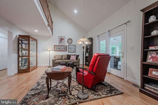310 Belmont Ct, Lincoln University, PA 19352 - living area featuring wood finished floors, high vaulted ceiling, and recessed lighting