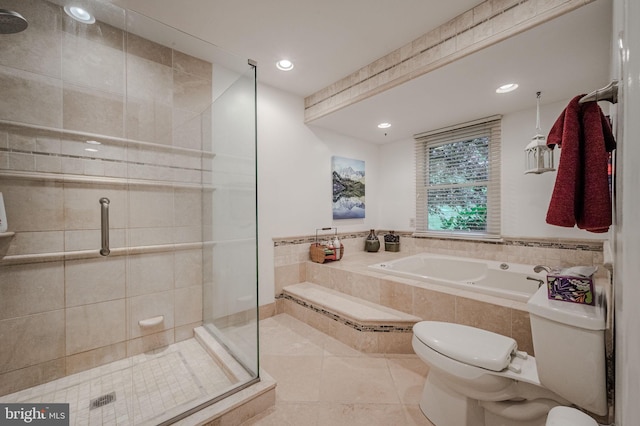310 Belmont Ct, Lincoln University, PA 19352 - full bathroom with a bath, tile patterned flooring, a stall shower, and recessed lighting