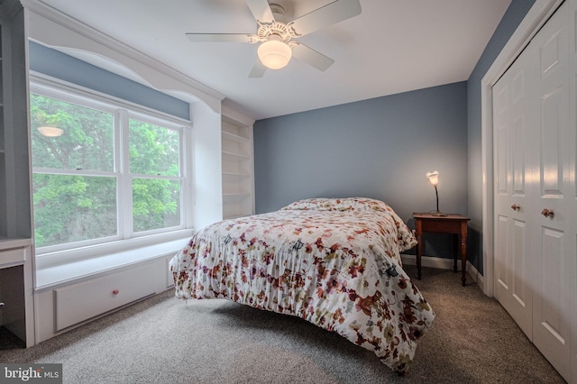 310 Belmont Ct, Lincoln University, PA 19352 - bedroom with carpet floors, a closet, and a ceiling fan