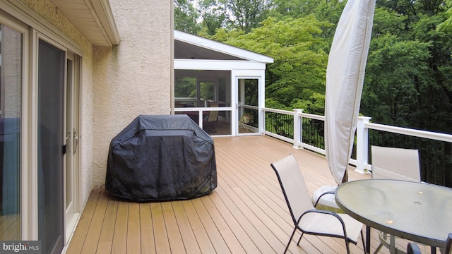 310 Belmont Ct, Lincoln University, PA 19352 - wooden terrace featuring a sunroom, a grill, and outdoor dining space