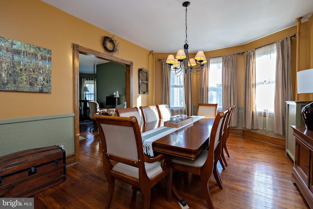 902 Station Ave, Haddon Heights, NJ 08035 - dining area featuring a chandelier, hardwood / wood-style floors, and wainscoting