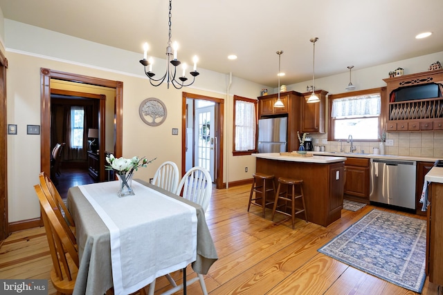 902 Station Ave, Haddon Heights, NJ 08035 - dining room featuring light wood-style flooring, a chandelier, and recessed lighting