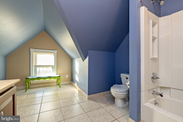 902 Station Ave, Haddon Heights, NJ 08035 - full bath featuring vaulted ceiling, vanity, shower / washtub combination, and tile patterned flooring