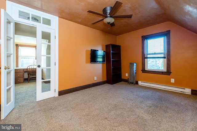 902 Station Ave, Haddon Heights, NJ 08035 - interior space featuring a baseboard radiator, french doors, vaulted ceiling, healthy amount of natural light, and ceiling fan