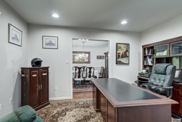 1505 Running Deer Dr, Keswick, VA 22947 - office space featuring light wood-style flooring, a chandelier, and recessed lighting