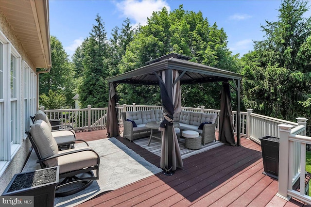 22 Thomas Speakman Dr Unit 76, Glen Mills, PA 19342 - wooden terrace with an outdoor living space, a gazebo, and view of scattered trees