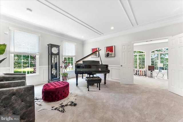 22 Thomas Speakman Dr Unit 76, Glen Mills, PA 19342 - sitting room with a decorative wall, crown molding, plenty of natural light, carpet, and wainscoting