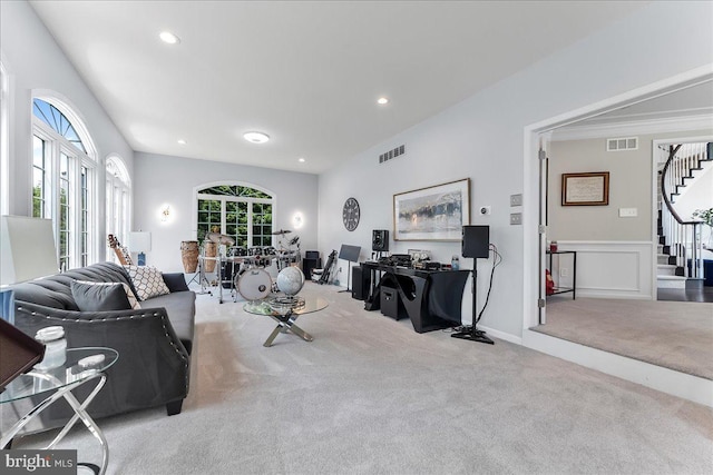 22 Thomas Speakman Dr Unit 76, Glen Mills, PA 19342 - carpeted living room featuring stairs, recessed lighting, and a desk
