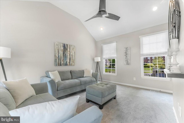 22 Thomas Speakman Dr Unit 76, Glen Mills, PA 19342 - carpeted living area featuring a ceiling fan, healthy amount of natural light, lofted ceiling, and recessed lighting