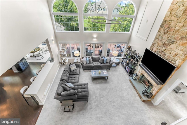 22 Thomas Speakman Dr Unit 76, Glen Mills, PA 19342 - living room with wood finished floors, a towering ceiling, and healthy amount of natural light