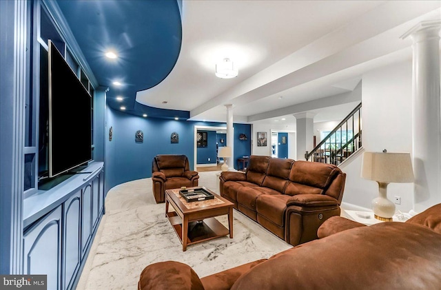 22 Thomas Speakman Dr Unit 76, Glen Mills, PA 19342 - living area with ornate columns and stairs