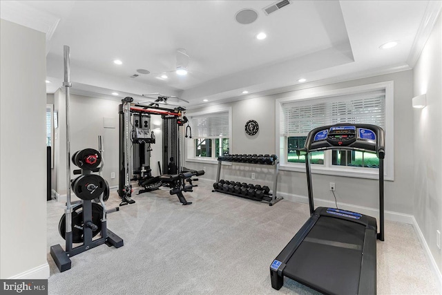 22 Thomas Speakman Dr Unit 76, Glen Mills, PA 19342 - workout room with recessed lighting, crown molding, and carpet