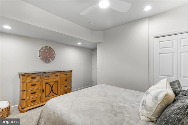 22 Thomas Speakman Dr Unit 76, Glen Mills, PA 19342 - bedroom with carpet flooring, recessed lighting, a closet, and a ceiling fan