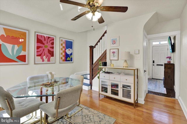 409 N Cherry St, Lancaster, PA 17602 - dining room with stairway, light wood-style flooring, and ceiling fan