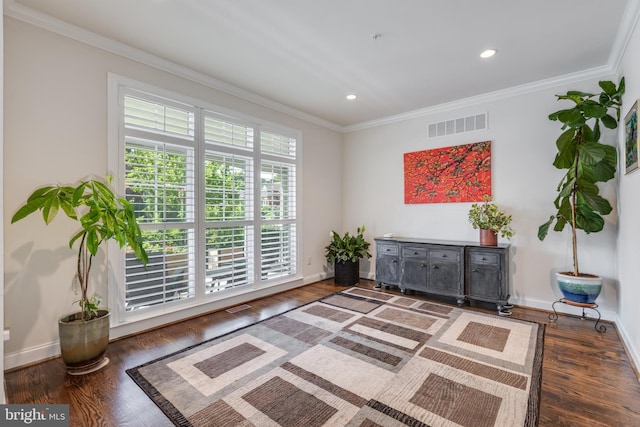 18 S Roberts Rd, Bryn Mawr, PA 19010 - living area featuring wood finished floors, ornamental molding, and recessed lighting