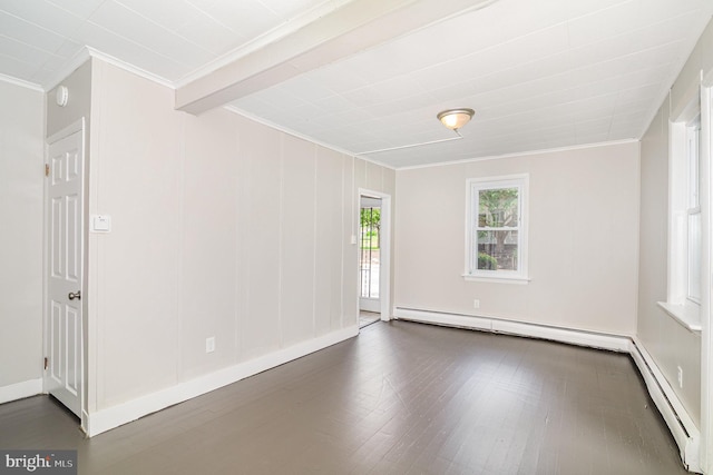 422 N High St, Duncannon, PA 17020 - empty room featuring crown molding, wood finished floors, baseboard heating, and a smoke detector