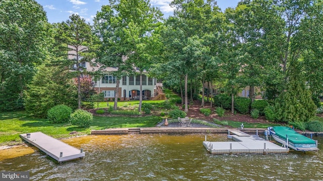 11203 Field Cir, Spotsylvania, VA 22551 - dock with a water view, stairs, and a lawn