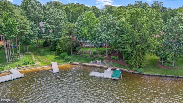 11203 Field Cir, Spotsylvania, VA 22551 - dock area with a water view, view of wooded area, and a yard