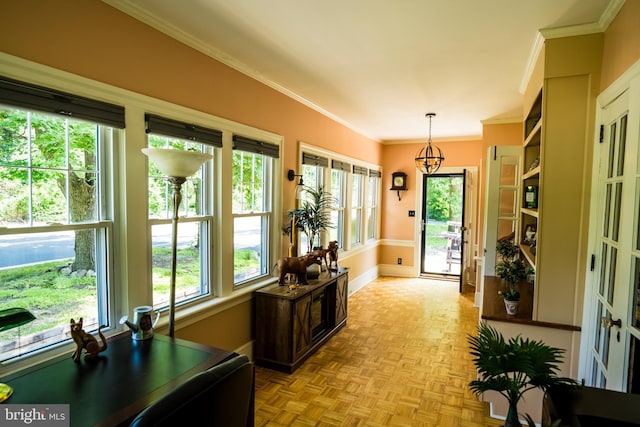 674 Good Intent Rd, Blackwood, NJ 08012 - doorway featuring ornamental molding and a chandelier
