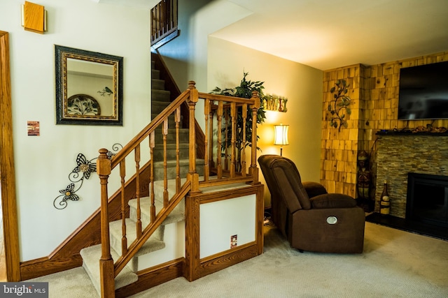 674 Good Intent Rd, Blackwood, NJ 08012 - staircase featuring carpet flooring and a fireplace