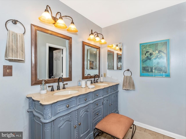 6108 Fieldcrest Dr, Frederick, MD 21701 - full bathroom featuring double vanity and baseboards
