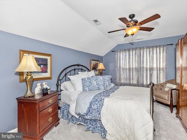 6108 Fieldcrest Dr, Frederick, MD 21701 - bedroom featuring light carpet, vaulted ceiling, and a ceiling fan