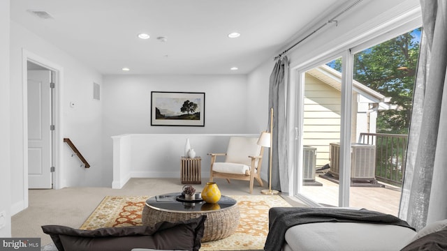 904 Joseph Johnson Dr, Annapolis, MD 21401 - living area with an upstairs landing, recessed lighting, and carpet