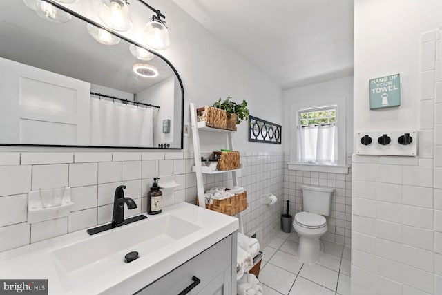 65 Shady Brook Ln, Princeton, NJ 08540 - full bath with vanity, tile patterned floors, tile walls, and a wainscoted wall
