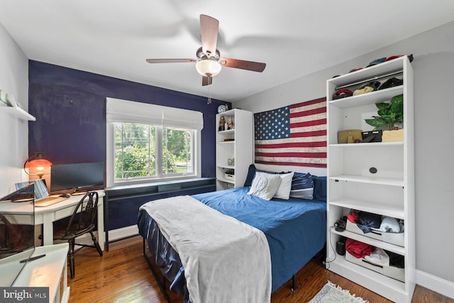 65 Shady Brook Ln, Princeton, NJ 08540 - bedroom featuring wood finished floors, an office area, and ceiling fan