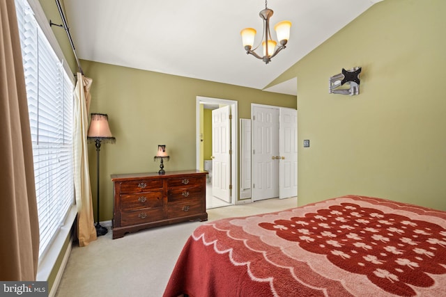 25336 Ripleys Field Dr, Chantilly, VA 20152 - carpeted bedroom featuring multiple windows, vaulted ceiling, and a chandelier